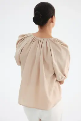 Blouse à manches ballon - Beige — photo 3