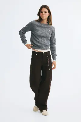 Pull en maille torsadée - Gris chiné/D — photo 3
