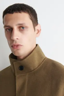 VESTE À COL CHEMINÉE EN LAINE DOUBLE FACE - BEIGE FONCÉ — photo 4