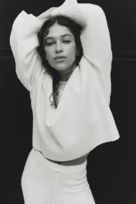 Pull en maille côtelée de laine mélangée - Crème — photo 1