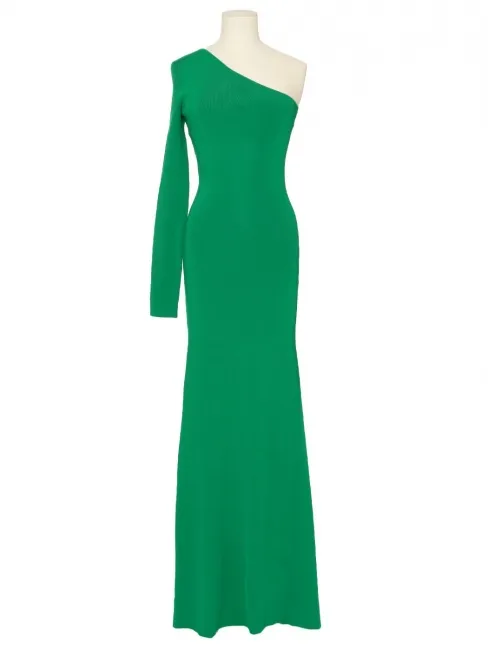 Robe de cocktail longue asymétrique stretch vert vif Prix boutique 1300€ Taille 36
