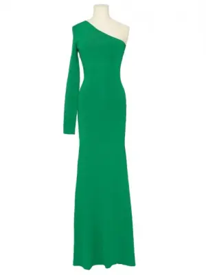Robe de cocktail longue asymétrique stretch vert vif Prix boutique 1300€ Taille 36 — photo 1