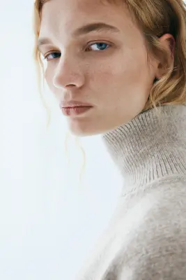 Pull oversize à col cheminée - Taupe clair chiné — photo 3