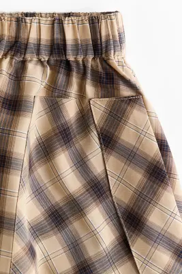 Jupe corolle en twill - Beige/carreaux — photo 4