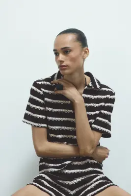 Polo façon crochet - Marron foncé/rayé — photo 1
