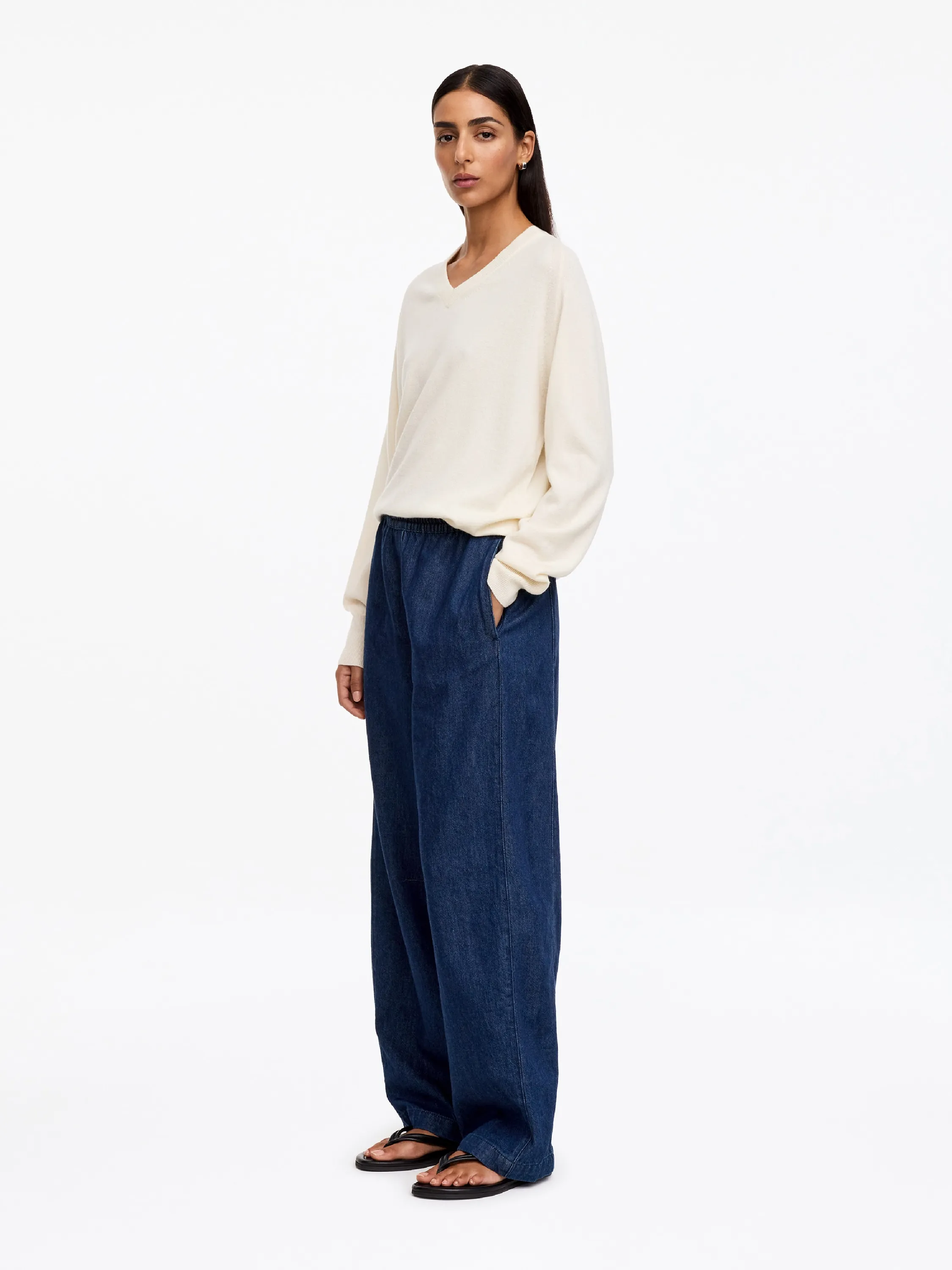 Pantalon en denim à jambes barrel - Bleu