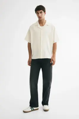 Chemise Relaxed Fit avec col cubain - Crème — photo 2