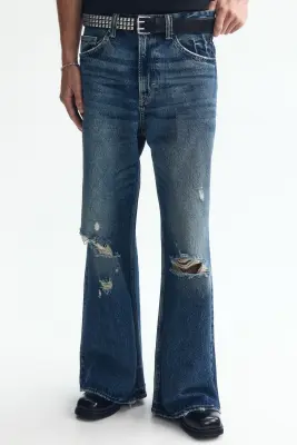 Loose Bootcut Jeans - Bleu denim foncé — photo 2