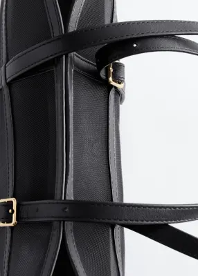 Sac cabas en mesh à bordures en cuir - Noir — photo 4