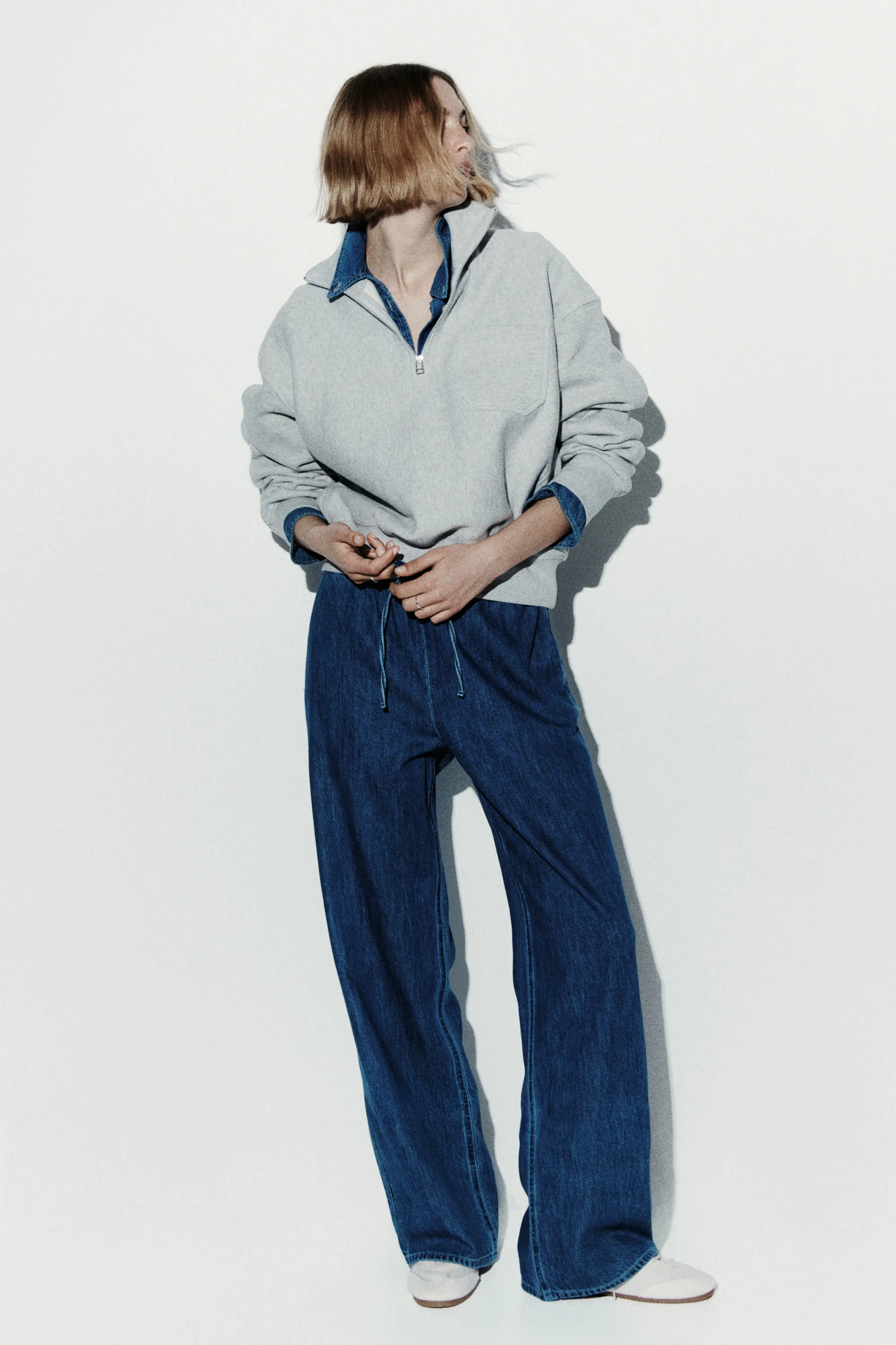 Pantalon en denim avec cordon de serrage - Bleu denim