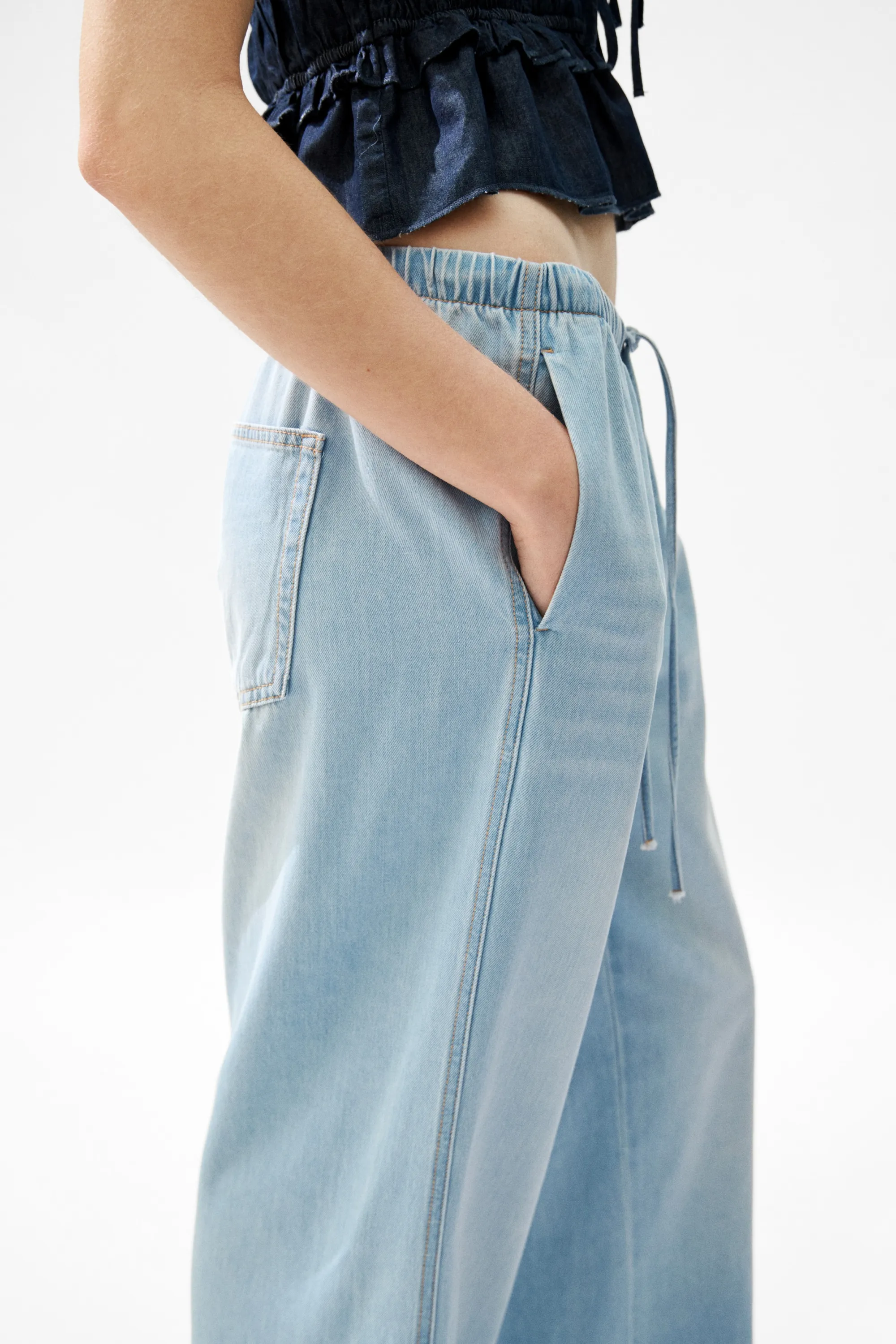 Pantalon à cordon en denim - Bleu denim clair