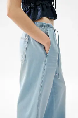 Pantalon à cordon en denim - Bleu denim clair — photo 1