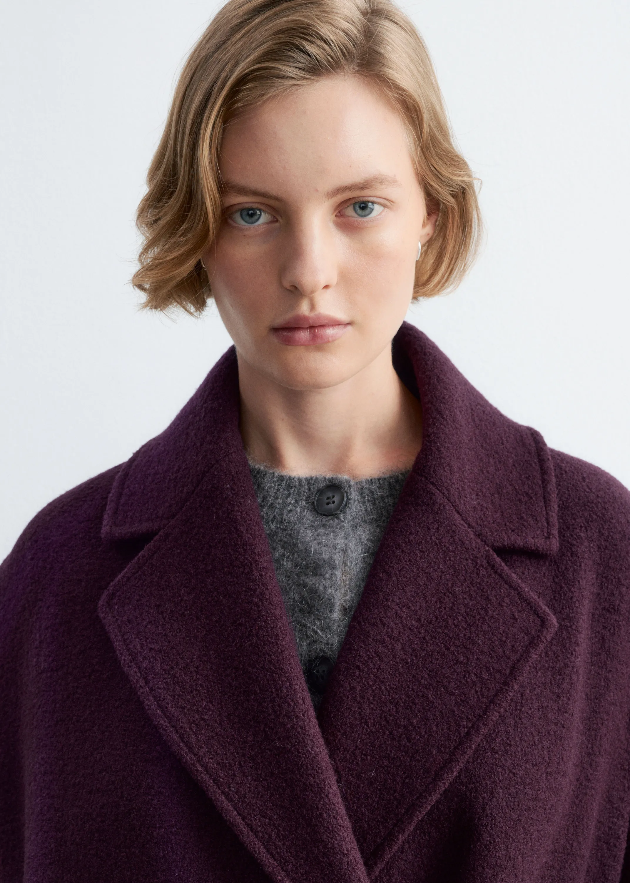 Manteau volumineux en laine avec ceinture - Violet foncé