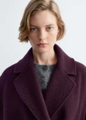 Manteau volumineux en laine avec ceinture - Violet foncé — photo 1