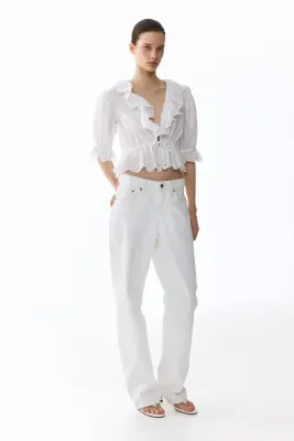 Blouse en coton avec broderie anglaise - Blanc — photo 2