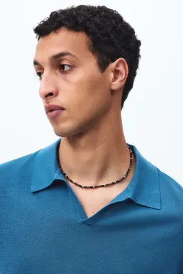Polo Regular Fit en soie mélangée - Bleu — photo 2