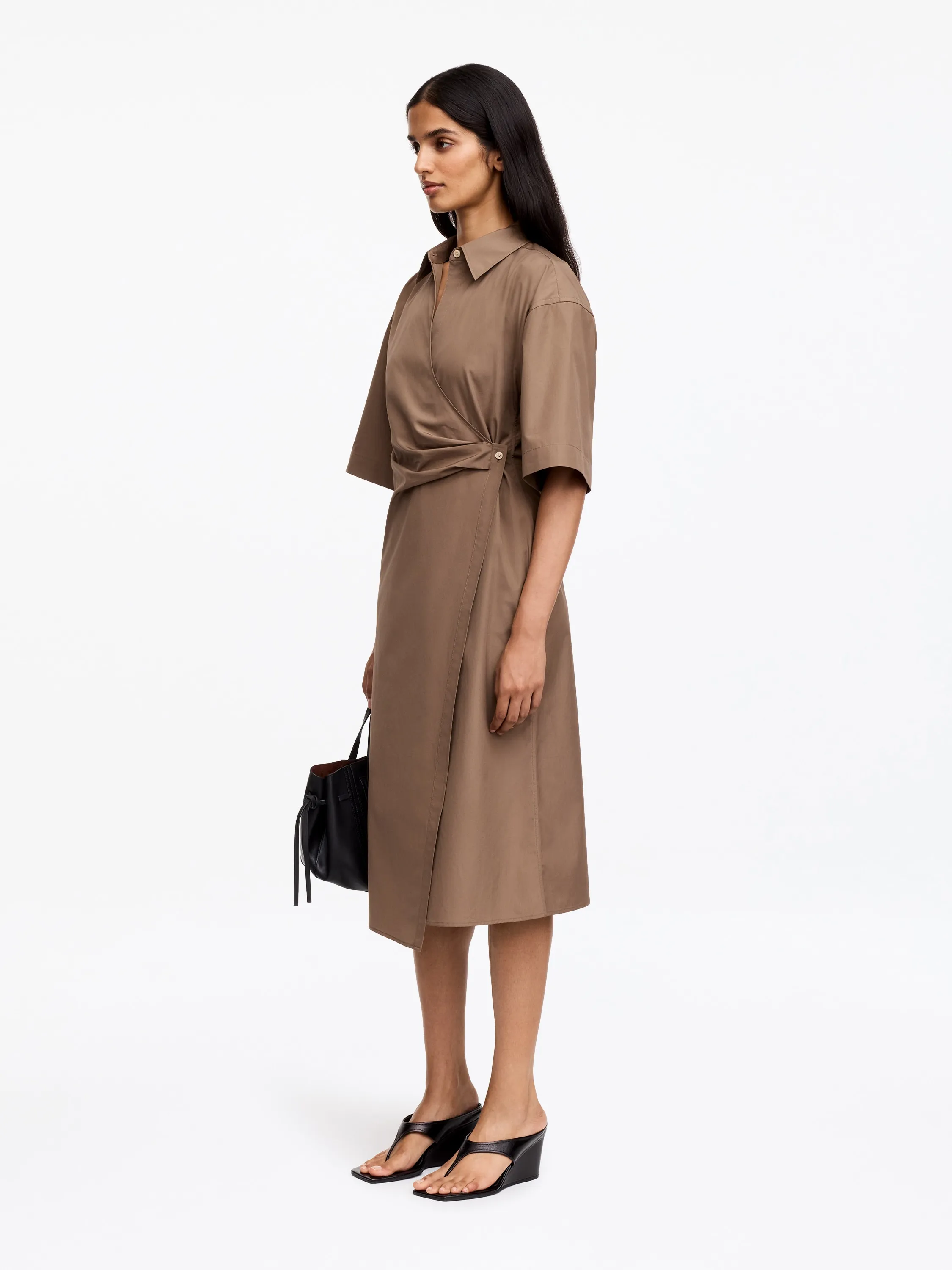 Robe portefeuille en coton - Taupe foncé