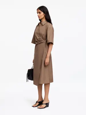 Robe portefeuille en coton - Taupe foncé — photo 1