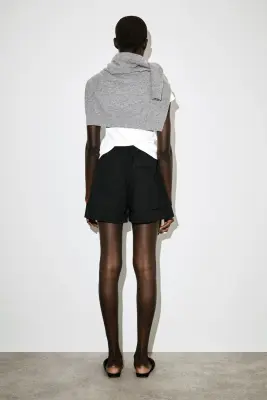 SHORT ÉLASTIQUÉ EN COTON À FINITION GROS-GRAIN - NOIR — photo 2