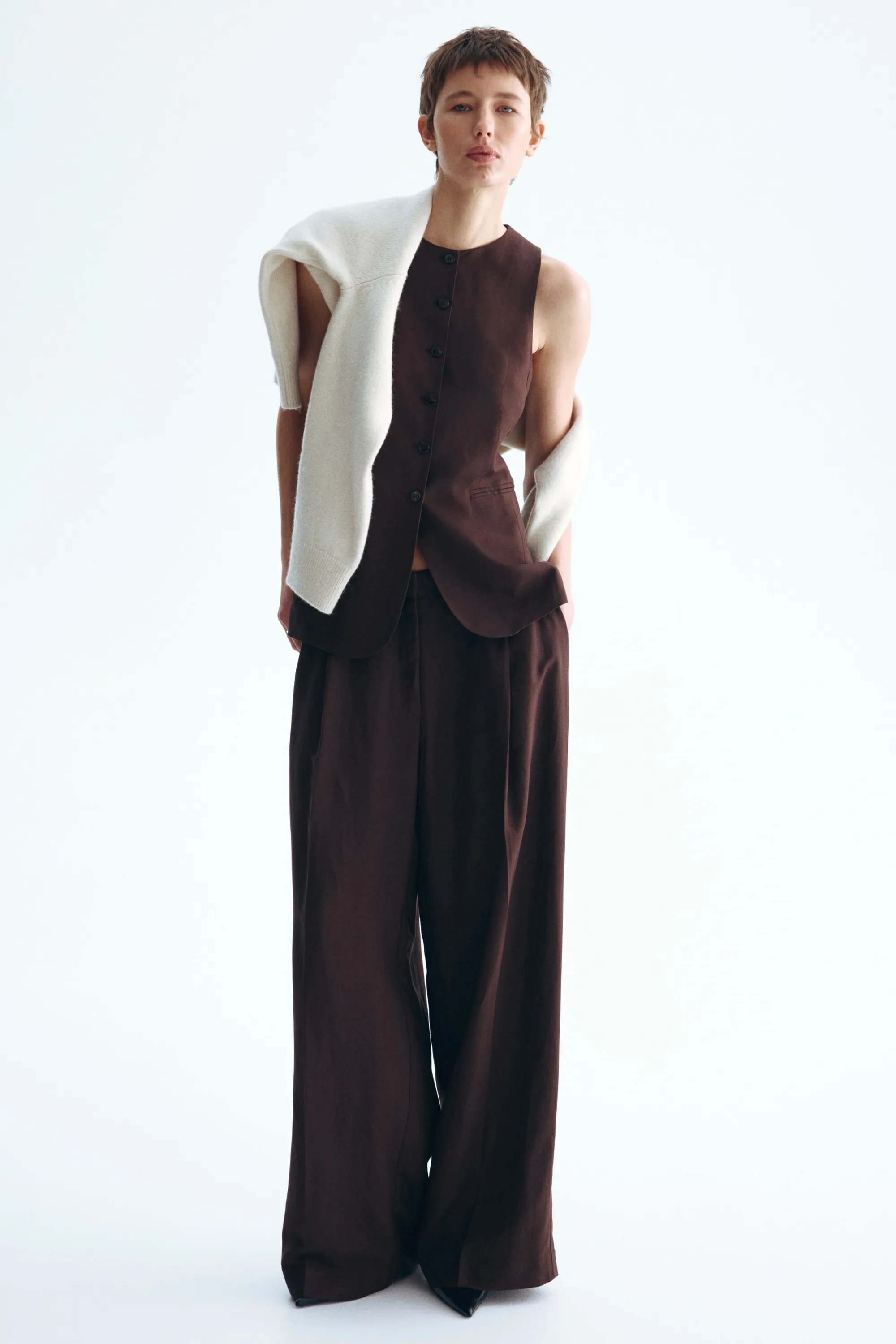 Long gilet sans manches - Marron foncé