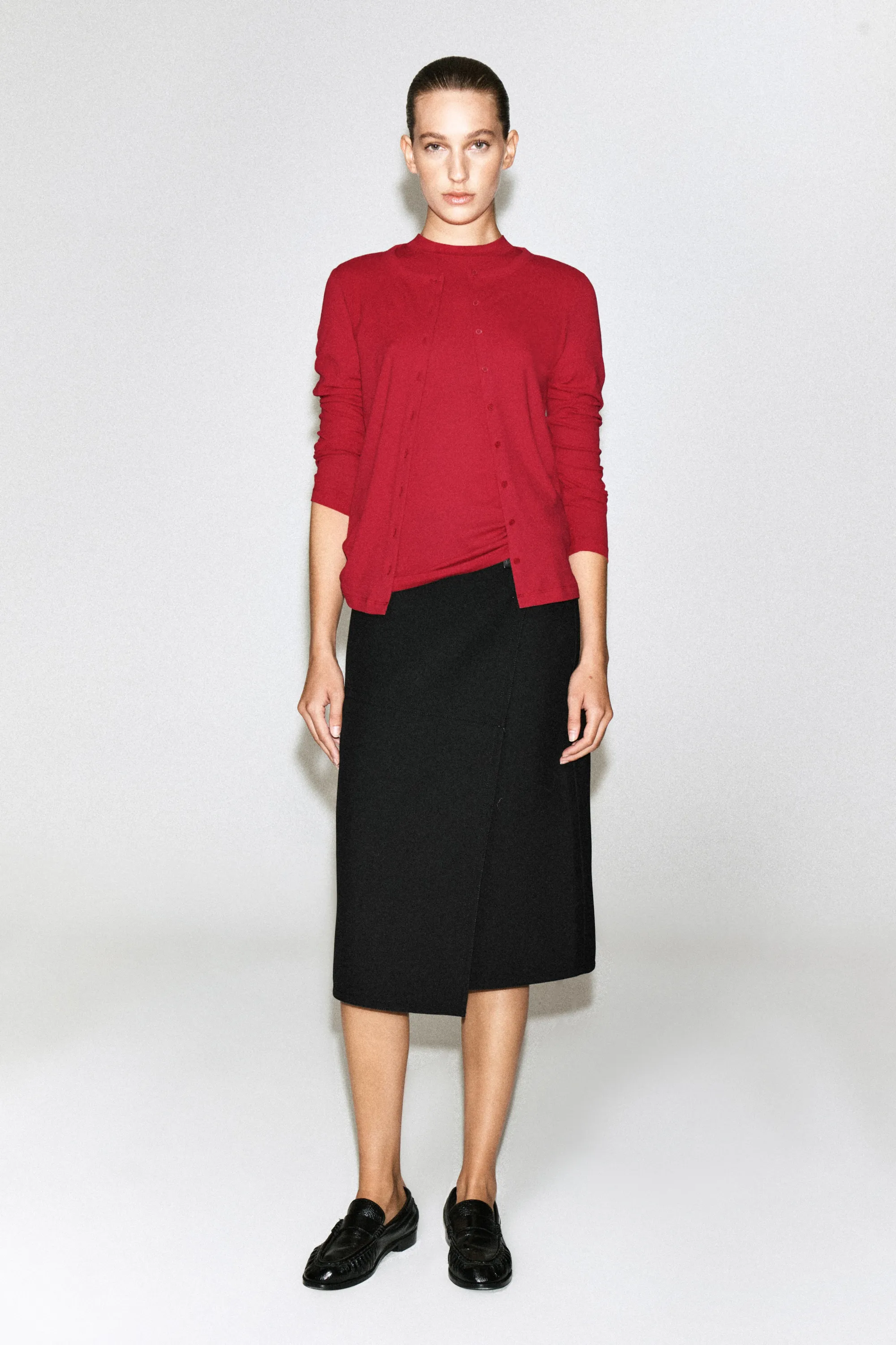 TOP CARDIGAN EN JERSEY - ROUGE