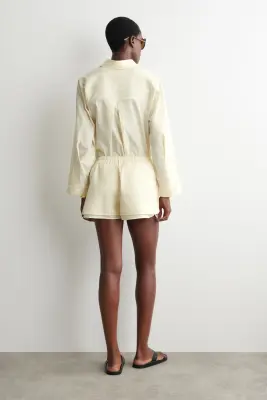 SHORT SUPERPOSÉ AJUSTABLE EN POPELINE DE COTON - JAUNE / RAYURES — photo 3