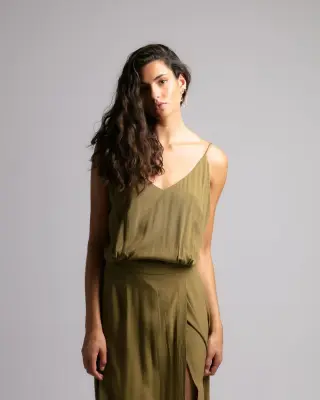 Robe Longue Faustina Vert Earth ⭐ Coup de coeur – Karma Koma — photo 5