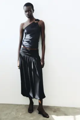 Top asymétrique à effet drapé - Noir — photo 1