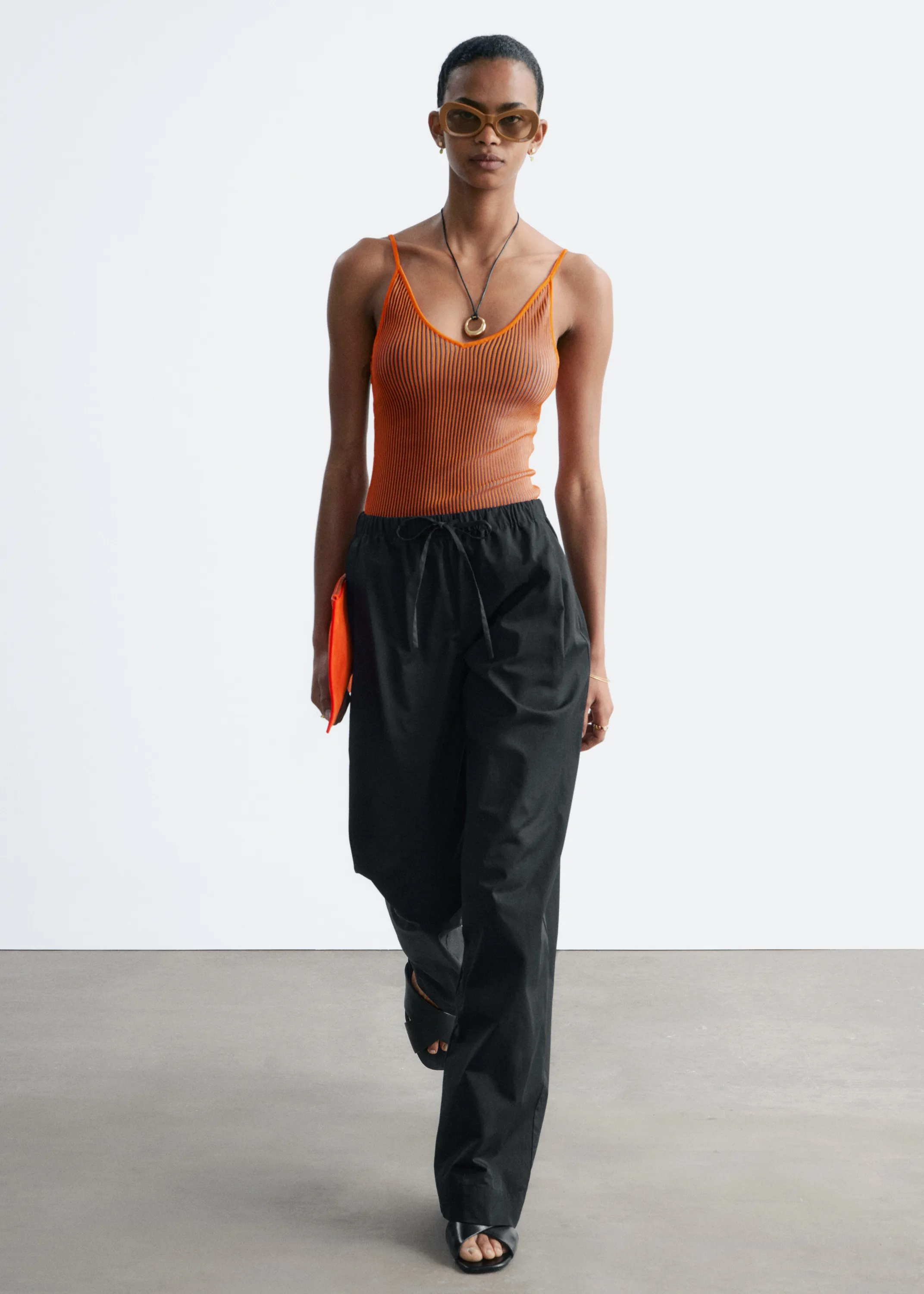Pantalon à cordon de serrage en sergé de coton - Noir