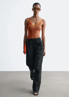Pantalon à cordon de serrage en sergé de coton - Noir — photo 1