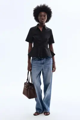 Chemise péplum en popeline - Noir — photo 2