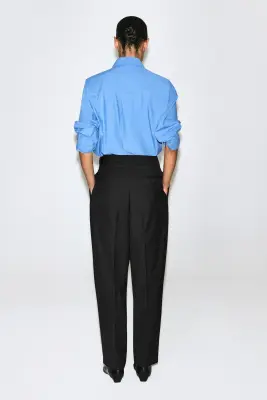PANTALON BARREL À CEINTURE DE SMOKING - NOIR — photo 3