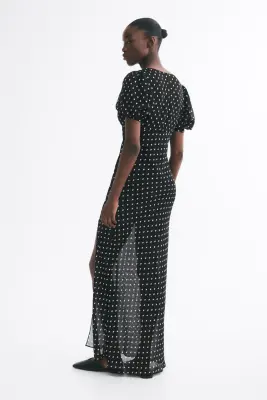 Robe maxi à manches bouffantes - Noir/pois — photo 2