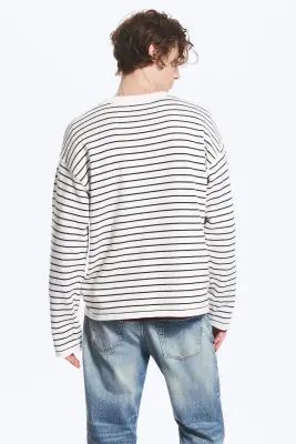 Pull confectionné en coton - Blanc rayé — photo 4