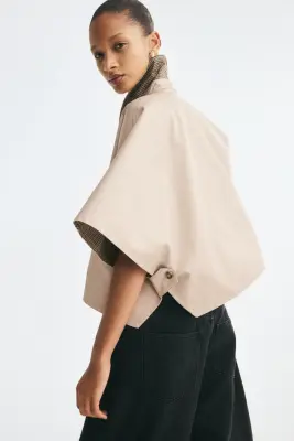 Veste à manches courtes en twill - Beige clair — photo 4