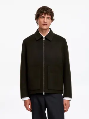 Veste en laine mélangée double face - Vert foncé — photo 1