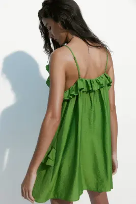 Robe volantée à bretelles fines - Vert — photo 3