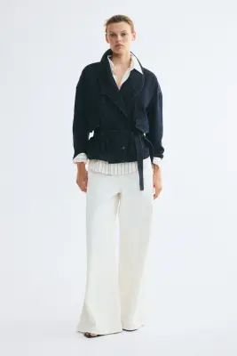 Veste en denim avec col châle - Bleu marine — photo 1