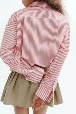 Chemise oversize - Rouge/rayé — photo 3