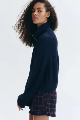 Short en twill de coton - Bleu foncé/carreaux — photo 2