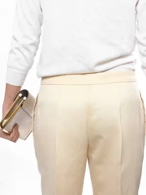 Pantalon droit en coton et soie beige champagne Px boutique 550€ Taille 38 — photo 5