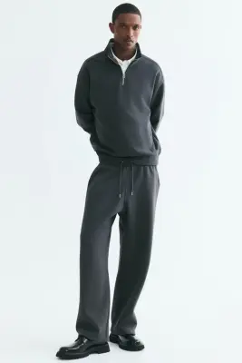 Sweat Loose Fit avec col zippé - Gris foncé — photo 1
