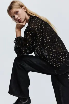 Blouse en tissu jacquard - Noir/motif — photo 4
