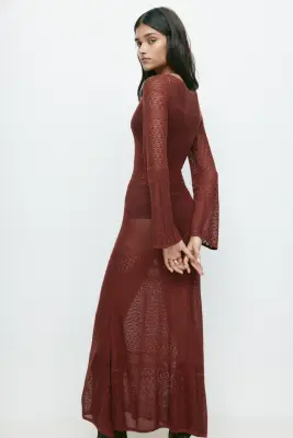 Robe maxi en maille pointelle - Marron — photo 4