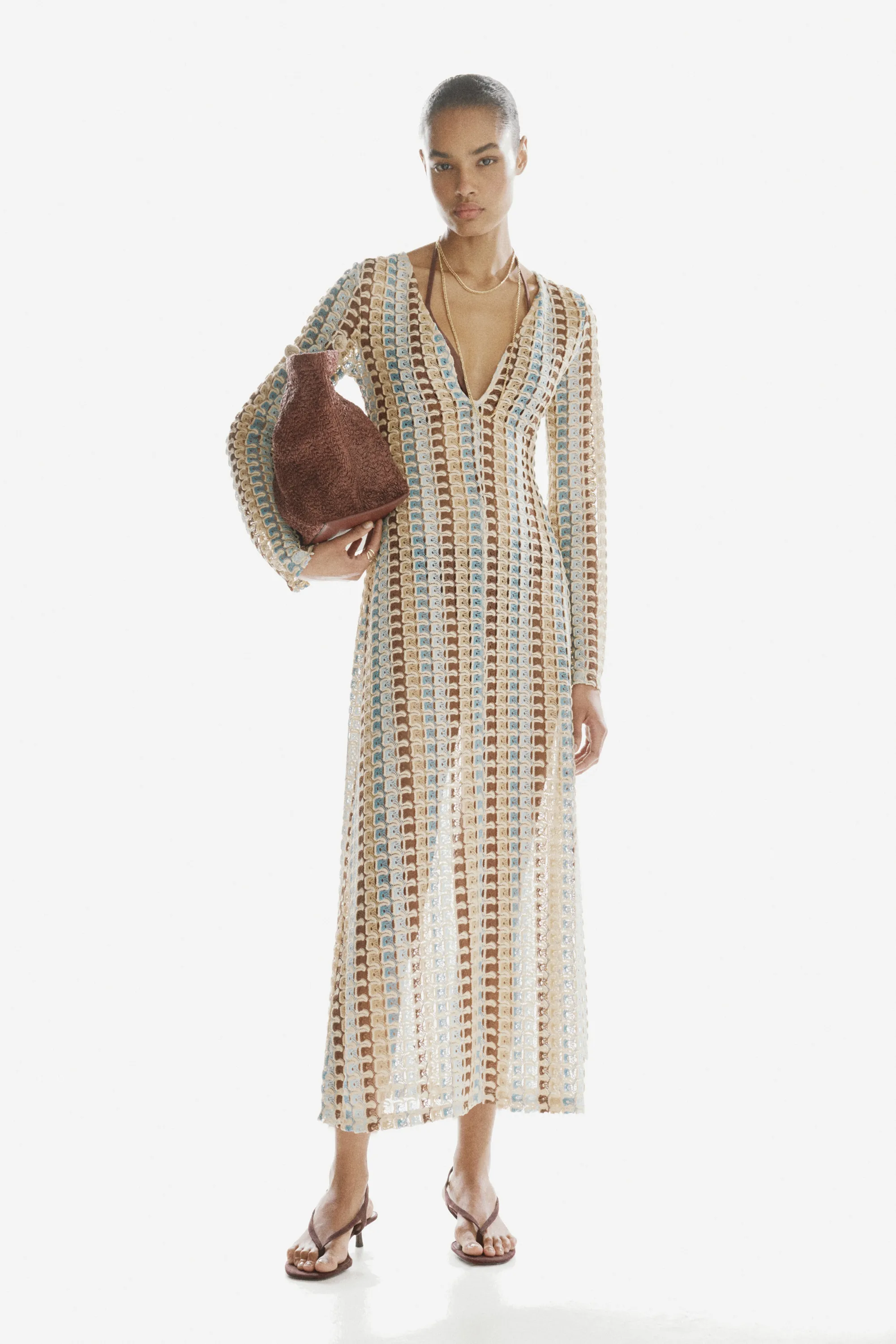 Robe maxi façon crochet - Beige clair/motif