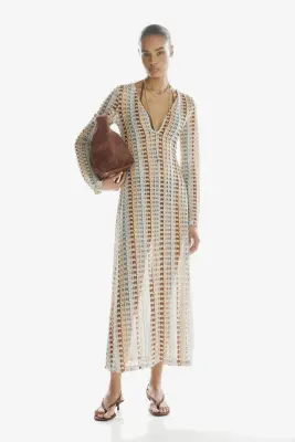 Robe maxi façon crochet - Beige clair/motif — photo 1