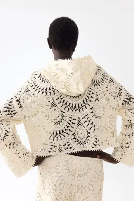 Hoodie façon crochet avec laçage - Crème — photo 3