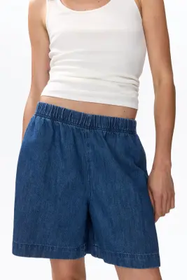 Short en denim avec taille élastique - Bleu denim — photo 4