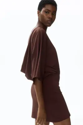 Robe à manches cape avec dos dégagé - Marron foncé — photo 4