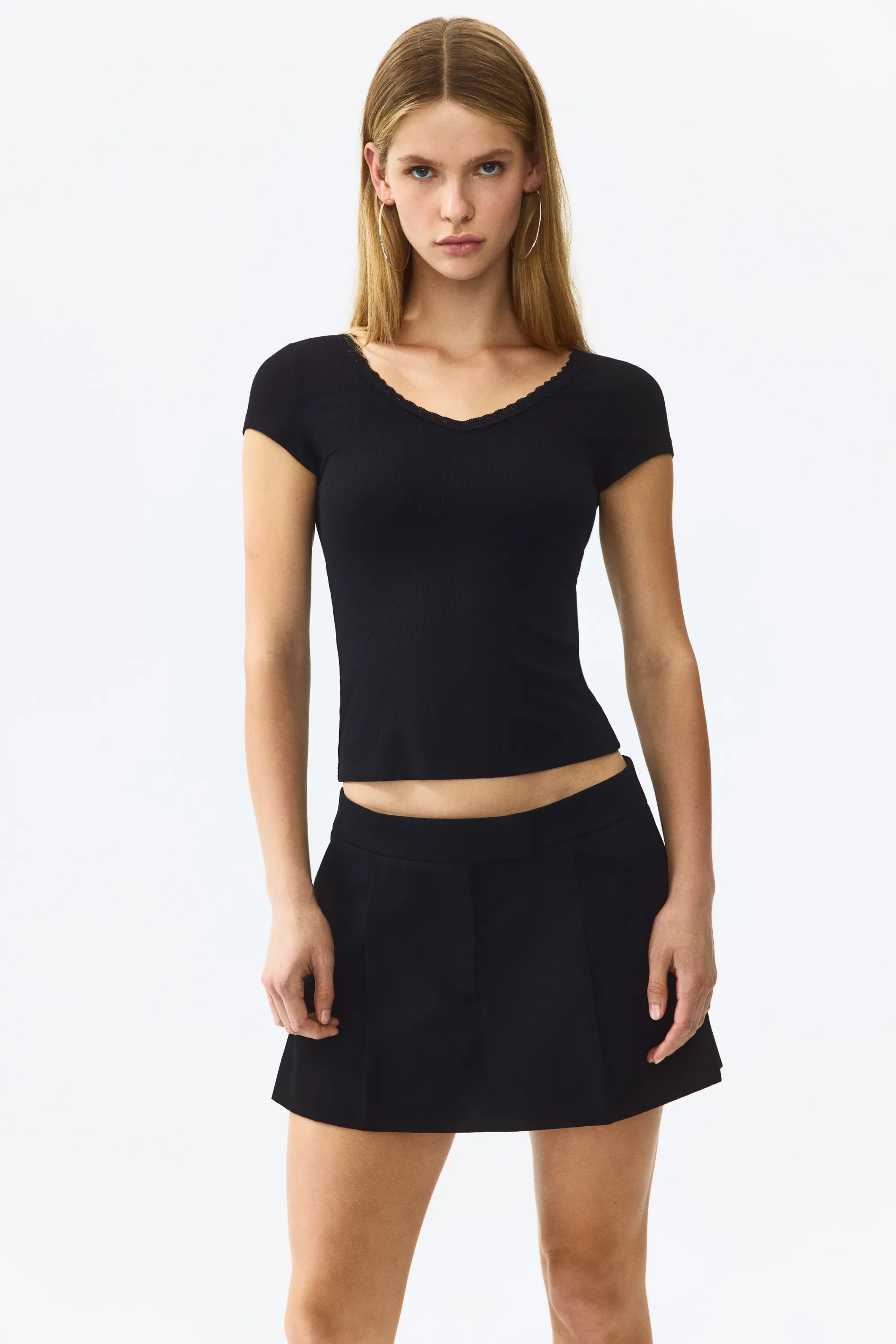 Top en viscose avec dentelle - Noir